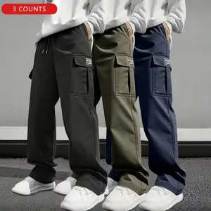 Men's three-piece overalls, solid color multi-pocket, casual outdoor sports trousers, suitable for spring, summer and autumn, multi-pocket urban pedestrian streets and outdoor activities Pants Sportswear Activewear pantalones para hombre,summervibes