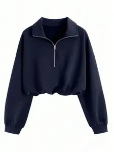 Fashion Women's Drawstring Half Zip Sweatshirt, Fitted Plain Short Top, Casual Style, Perfect for Daily Wear