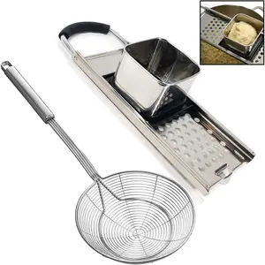 Premium Grade Stainless Steel Spaetzle Maker with Comfort Grip Handle Spider Strainer Skimmer Spoon Pasta Strainer Homemade Traditional German Egg Noodle Dumpling Making Tool Set