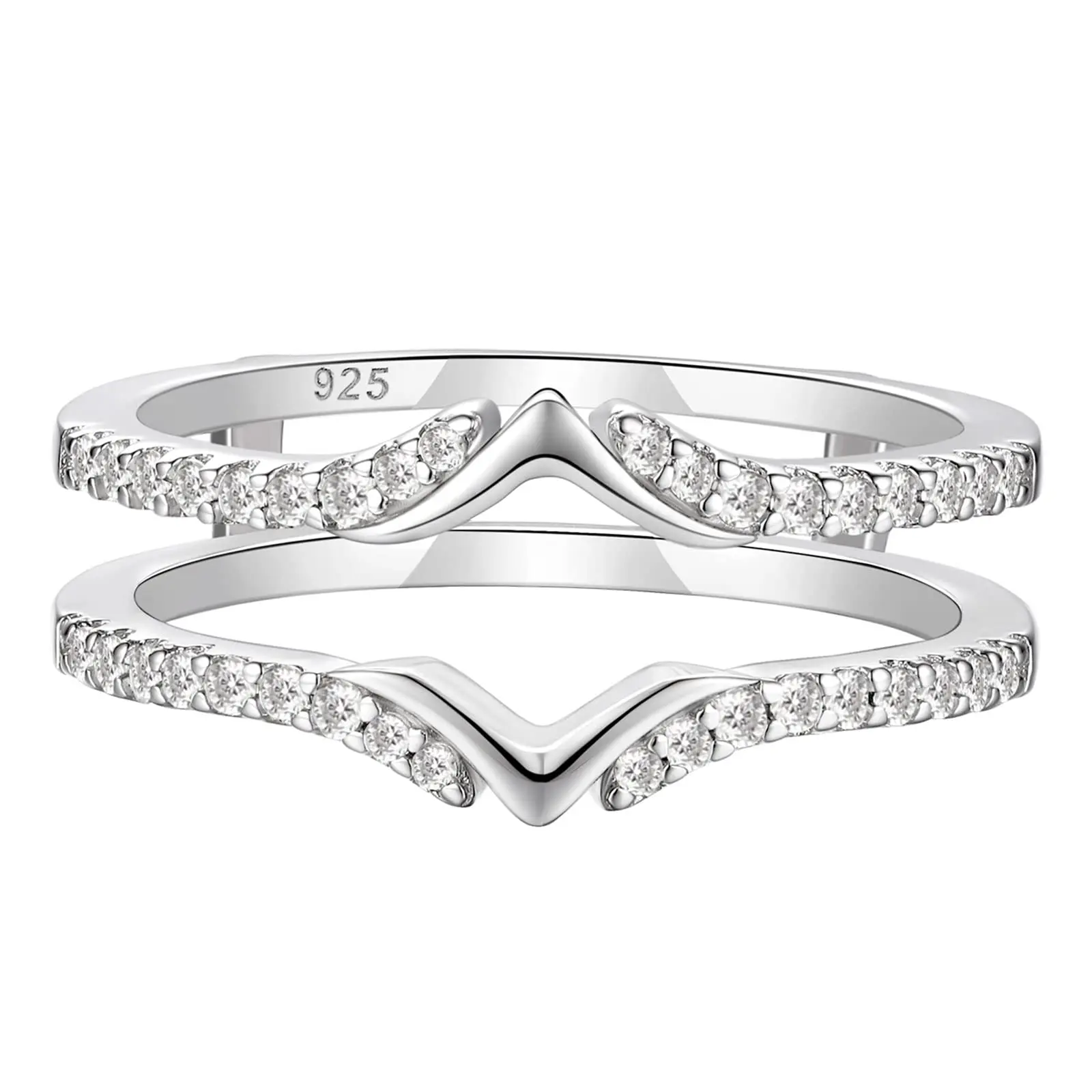 Wedding Ring Guard Enhancers Engagement Rings For Women Stackable Cubic Zirconia Half Eternity Curved Bands Sterling Size 5-10