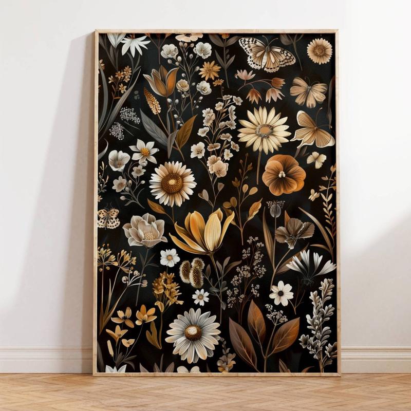 Wildflower Print,  Dark Academia Prints, Dark Botanical Prints, Moody Home Decor, Vintage Art Prints, Moody Wall Art, Dark Cottagecore Art