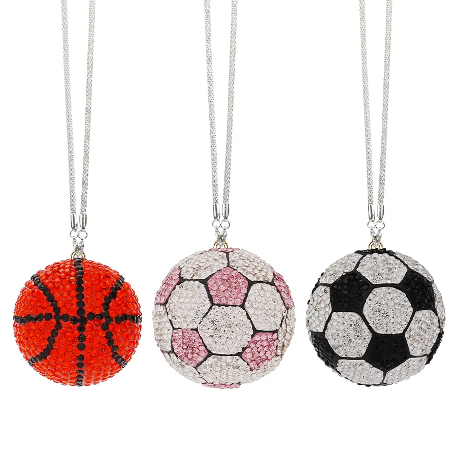 Sparkling Sports Ball Charm Crystal Football & Basketball Car Mirror Pendant Set Trendy Car Accessory​ Car Decorations Rhinestone Car Decoration Soccer Decor 