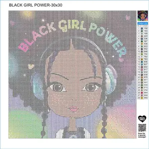 Black Girl Power-30x30 Empowering Diamond Art Kit 30x30cm Includes 28 Vibrant Colors Round Acrylic Diamonds Light Blue Heart Shaped Glue Clay White Drill Tray Double Sided Pen Easy Read Numbers Letters Fits 12x12 Inch Frame