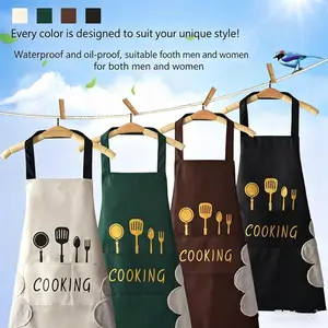 Unisex Waterproof Kitchen Apron - Halter Design, Back Tie, Front Protection, Wipeable, Comfortable, Front Pocket, Fleece Towel, Casual Style, All Seasons (Abrasive Resistant, Anti Stain, Front Pockets) for Cooking, Cleaning