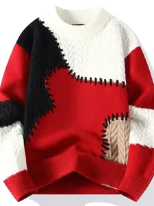 Men's Crew Neck Sweater, Soft Stretchy Warm Pullover, Ribbed Details, Solid Color Knitwear for Fall & Winter