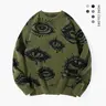Unisex Simple Detailed Full-Length Graphic Knit Pullover Oversized Sweater - Round Neck, Regular Fit Polyester Streetwear Clothing, Casual Fall & Winter Daily Wear, Stylish Eye Print Top for Classic Jeans, Perfect Spooky Halloween Outfits,sohochic