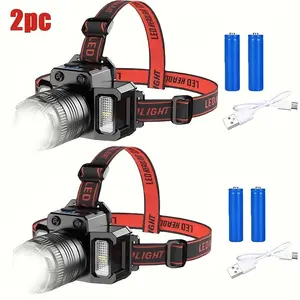 2-Piece Led Sunrei USB Cable-Portable Outdoor Camping Headlamp-Adjustable Focus Cob Side Light, Multi-Function Induction Headlamp Suitable for Outdoor Camping, Fishing, Hunting and Adventure Emergencies High Performance Flashlight High Lumens Flashlight H