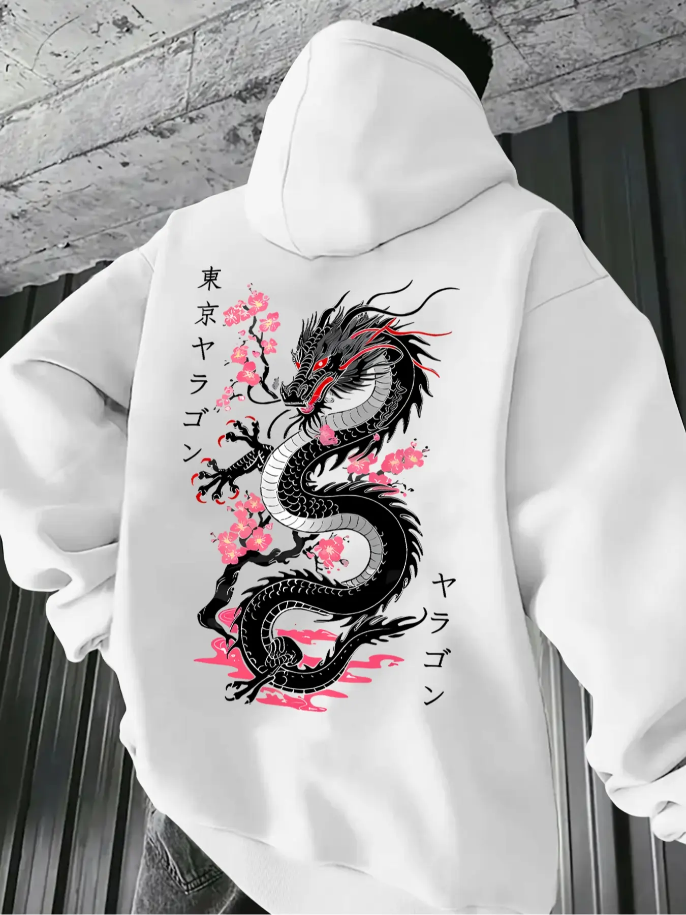 Men's Casual Hooded Sweatshirt with Dragon Print, Drawstring Pocket Long Sleeve Pullover, Casual Hoodie, Graphic Hoodie, Drawstring Hoodie Top, Fall & Winter Streetwear, Drawstring Pocket Hoodies