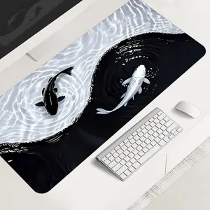 Black and White Large-Sized Gaming Mouse Pad, Water Ripple Desktop Protection Pad, Anti-Slip Rubber Lock Edge High-Definition Printing, Suitable for Computers, Laptops, Offices, Homes, as a Gift for Family, Desktop Accessory