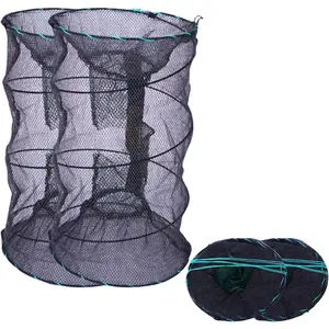 Portable Collapsible Crab Traps, Foldable Crabbing Nets for Lobster, Shrimp, Carp, Crayfish, Galvanized Steel Wire, Polyethylene Mesh