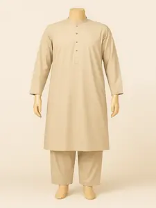 Grace Men's Cream Shalwar Kameez - Traditional Pakistani Cotton Set | Soft Fabric, Comfortable Fit, Size XL, Straight Cut, 2 Hidden Side Pockets, All Seasons Wear
