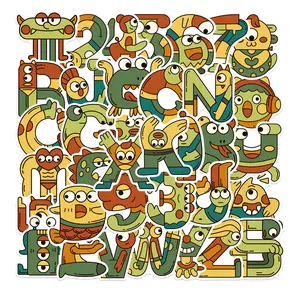 36PCS original cartoon number letter illustration stickers, luggage notebook waterproof, removable adhesive, non repeating stickers