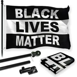 G128 Combo Pack: 6 Feet Tangle Free Spinning Flagpole (Black) Black Lives Matter (Black/White) Flag 3x5 ft Printed 150D Brass Grommets (Flag Included) Aluminum Flag Pole