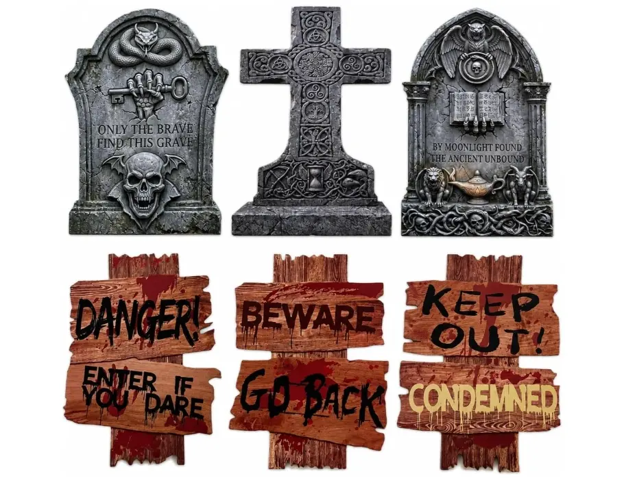 Halloween Decorations Outdoor Yard Signs, 6 Pcs 16.5" Double-Sided Graveyard Tombstones & Beware Props, Scary Zombie Stakes for Lawn Cemetery Setup, Haunted Houses and Trick or Treat Party Decor