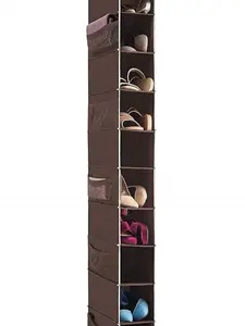 Hanging Shoe Organizer for Closet, 10 Shelves - Hanging Shoe Rack W/Side Pockets - Narrow, Space Saving, Durable