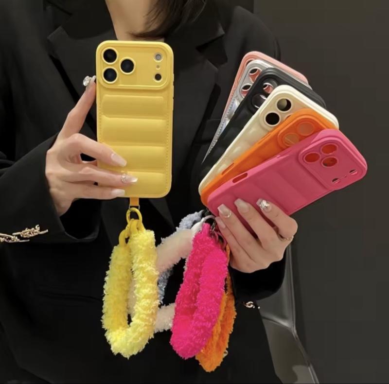 Jacket Furry Lanyard Case for iPhone 17 Series Plush Wrist Strap Winter Cover