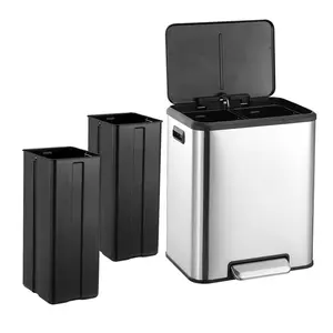 Kitchen Trash Can 8 Gal (2×15L) Stainless Steel Dual-Compartment Trash Can