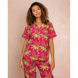 Bagheera - Short Sleeve Top & Long Pants Set - Hot Pink