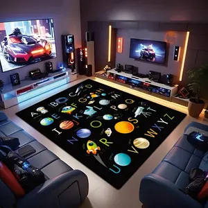 Space Alphabet and Solar System Planets Pattern Doormat Creates Warm Home Atmosphere, Soft Comfortable Practical Entrance Rug Floor Mat for Indoor Living Room Bedroom Home Decoration