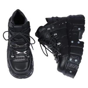 Women's Gothic Lace-Up Platform Biker Boots with Chunky Heel and Round Toe for Fashionable Punk Style - Secure Fit & Bold Statement Piece - Footwear