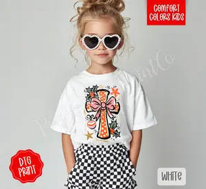 Cross With Bow Youth Comfort Colors Tshirt, Christmas Tee for Kids