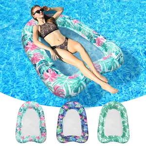 Mesh Printed Inflatable Float Lounge with Backrest, PVC Pool Floating Bed for Adult Summer Water Leisure, Pool Accessories, Swimming Pool Accessories
