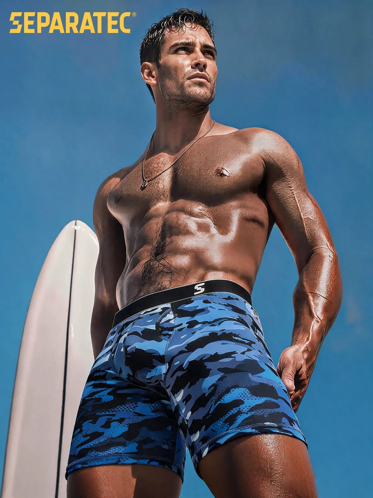 Separatec Men's Camouflage Print Boxer Briefs - Dual Pouch Polyamide, Breathable Comfy Boxer Trunk Underwear, Machine Washable for Daily Wear, 3-Pack All-Season Underwear, Spandex, Menswear, Nylon, Black + Dark Blue + Blue Camouflage, Fabric campingessent