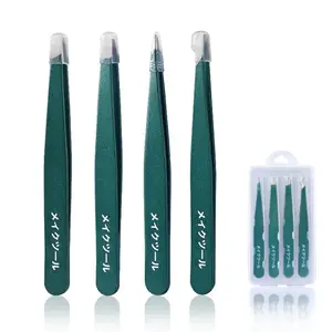4-Piece Stainless Steel Tweezer Set Unisex Professional Precision for Facial Hair Eyebrows Ingrown Hair & Splinters Durable Green