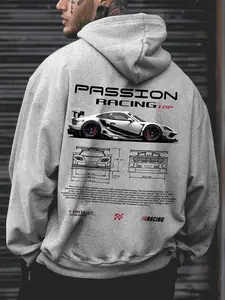 Dauomo Fashion Men's Fitted Knit Long Sleeve Hoodie with Car Print, Ideal Gift for Car Enthusiasts, Stylish Automotive Theme Sweatshirt