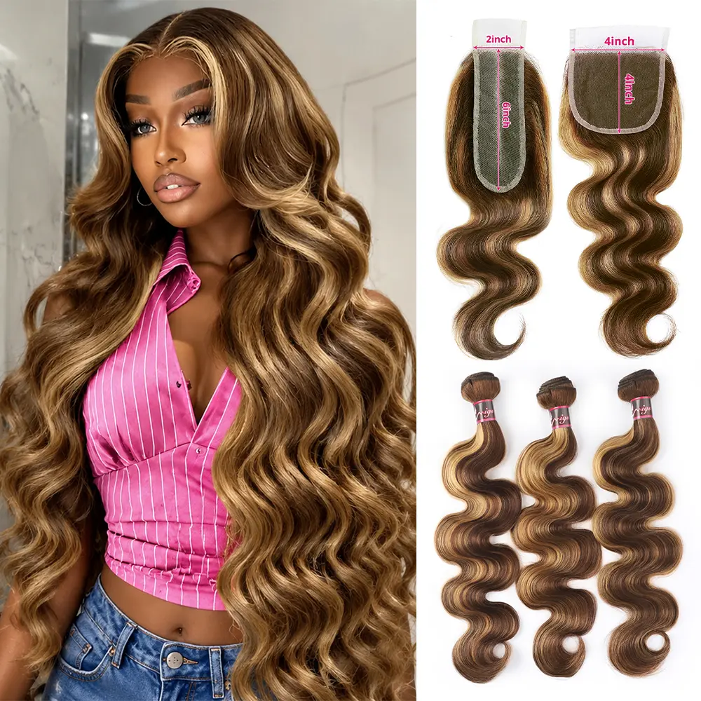 4/27 Highlight 2×6 Lace Closure / 4×4 Closure With Body Wave Human Hair Bundles Summerwins