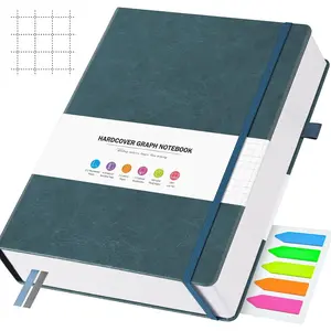 Graph Paper Notebook, 312 Numbered Pages Large A4 Hardcover Leather Journal, 100gsm No Bleed Grid Paper Notebook with Index Pages, Squared Grid Notebook for Graphing Notes Math, 8.5'' x 11'', Grey