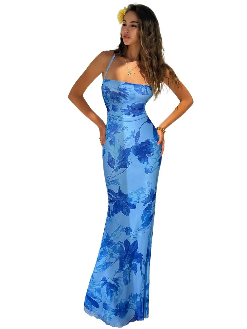 chinese dress ladies BTFBM Women Summer Floral Maxi Dresses Elegant Spaghetti Strap Dress  Printed Party Dress Beach Long Dresses(Floral Black Red,Small) at Amazon  Women's Clothing store main image 1