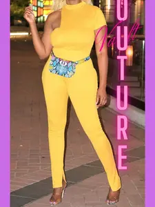 Kauna Next Level Mustard 2 Piece Ribbed Jumpsuit