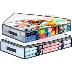 2 Pack under Bed Storage Containers Bins, Humid-Proof Plastic Underbed Storage Bins, Clothes Storage and Organization Bags, under the Bed Blanket Storage with Handles for Clothes, Bedroom LANDNEOO