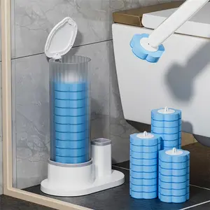 Disposable 360° rotatable toilet brush set, toilet cleaning wand with detachable brush heads. Portable and durable plastic material, suitable for bathroom and toilet cleaning. More hygienic for one-time use.