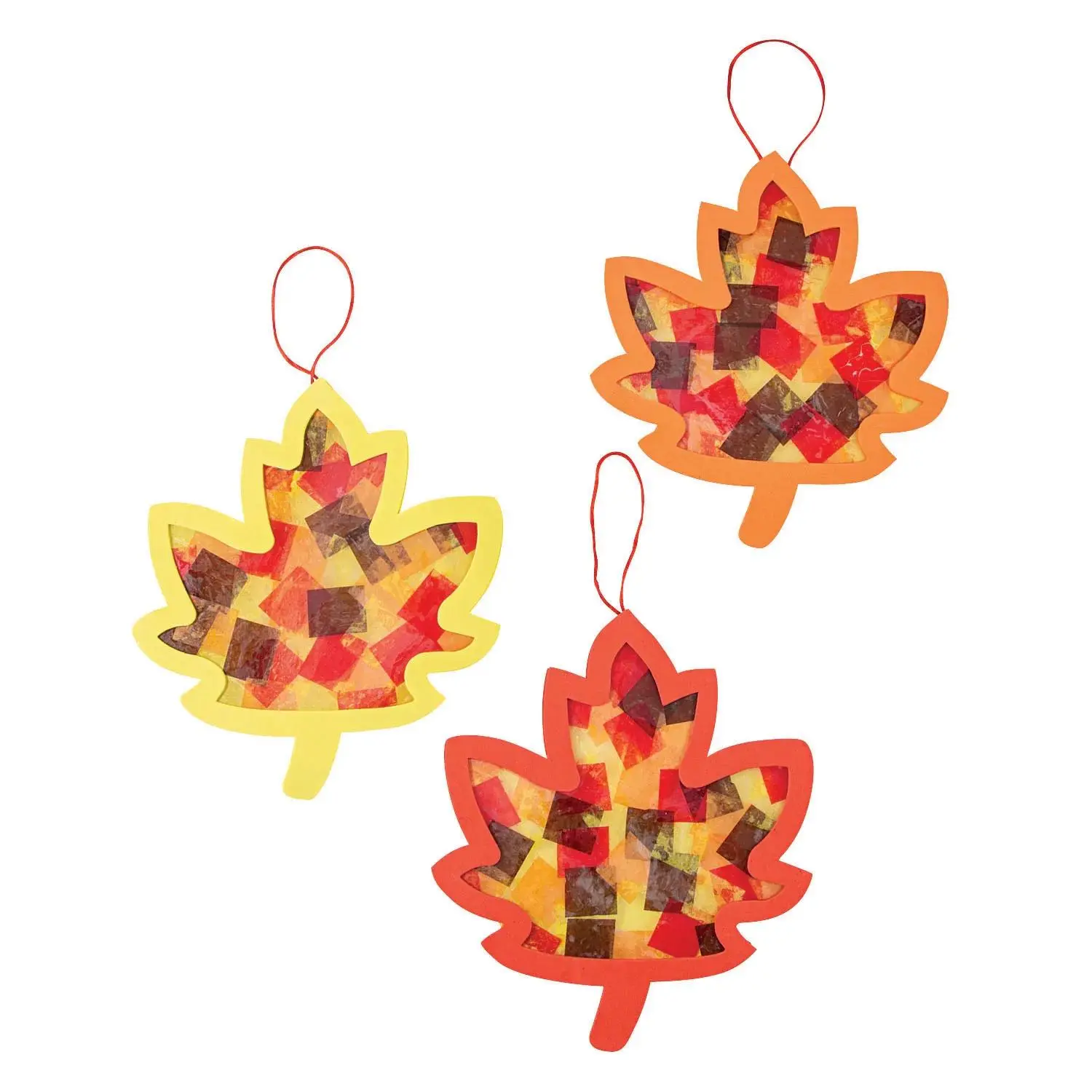 Fall Leaf Tissue Paper Hanging Ornament Craft Kit - 9in, Makes 12, Multicolor, Acetate Sheets, Ribbon Hangers, Leaf Decoration Hanging Decor for School, Party, Holiday Home Supplies