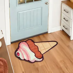 Cute Strawberry Cake Shaped Rug, Anti-Slip Sweet Print Mat, Kids Bedroom Decor, Skin-Friendly Absorbent Carpet, 0.8cm Thickness