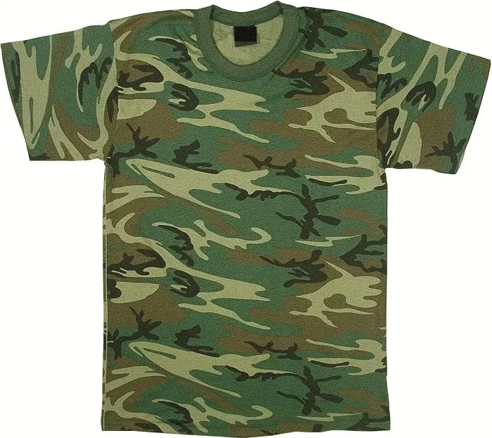 Youth Woodland Camouflage Tactical Heavyweight Short Sleeve T-Shirt - Menswear Top, Tshirt, Shortsleeve, Casual, Cotton, Round Neck, Screen Print, Unisex Wear