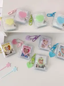 Transparent PVC Keychain Card Holder, Removable Cardholder, Shiny 2 Inch Photo Album, Photo Strip Holder, Student ID Storage Folder, Bag Accessory Hanging Charm