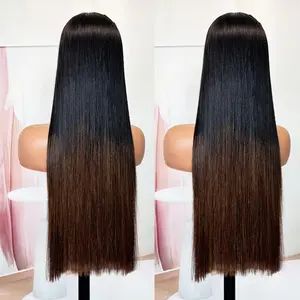 [NEW IN] 13x4 Raw Vietnamese Hair Ombre Color T1B/2# Bone Straight Bob Wig HD Lace Pre Plucked Hairline 200% Density 100% Human Hair