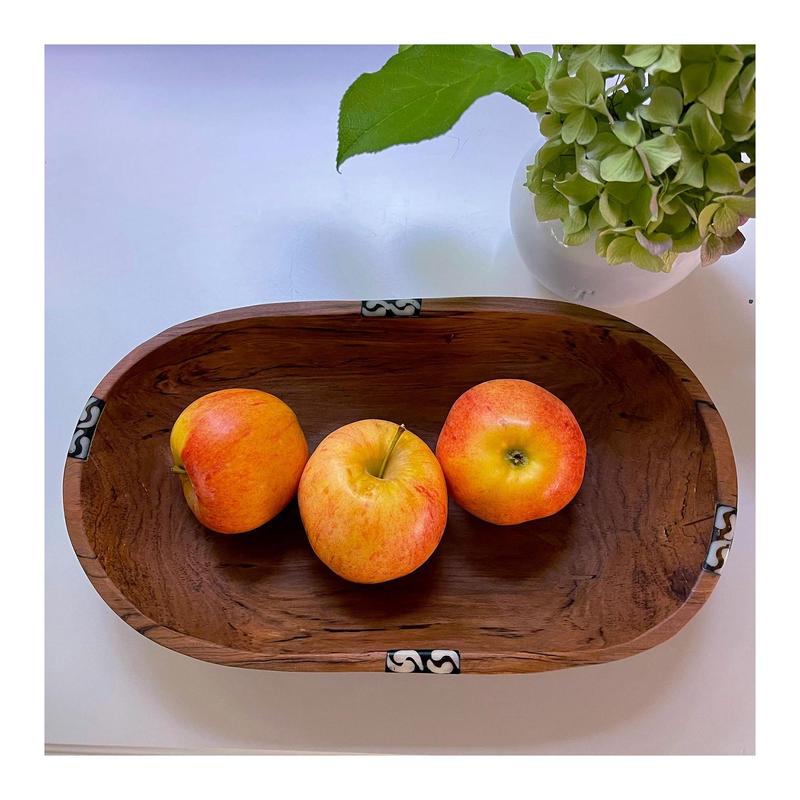 Global Crafts XL Oval Olive Wood Bowl with BoneInlay Accent