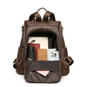 Women PU Large Capacity Backpack, Casual Retro Anti-Theft Bag, Fashionable Korean Style Multifunctional Soft Leather Shoulder Bag