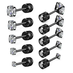 5 pairs of hypoallergenic stud earrings for men, 2-6mm stainless steel earrings, inlaid with cubic zirconia, suitable for men and women to wear