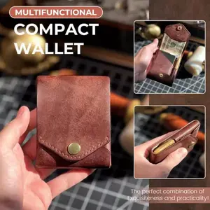 Multifunctional Compact Wallet PU Leather Short Coin Pocket Vintage Big Capacity Money Purse Card Holder with Pen Slot