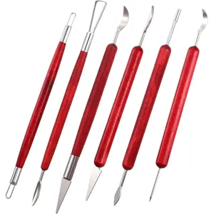 Clay Sculpting Tools Set 6 count Wooden Double-Sided DIY Polymer Carving Tool Kit for Ceramic Modeling Air Dry Clay, Pottery Tools for Embossing, Fondant, Crafts, Styling Beginners