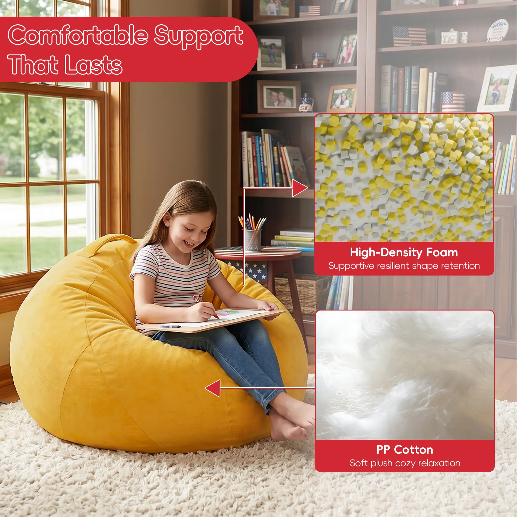 Modern Polyester Durable Memory Foam Bean Bag Chair - Cozy Indoor Living Room Sofa Furniture for Relaxation & Reading, Soft Cream White - Ideal for Dorm Rooms, Bedrooms