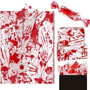 Halloween Bloody Tissue Paper Bloody Handprint  Pumpkin  Wrapping Paper  Wrap Tissue Paper for  Wrapping Halloween Birthday Party Favor, 13.8 x 19.7 Inch, 60 Sheet