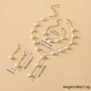 4pcs Pearl Earrings Bracelet Necklace Jewelry Set 4pcs Pearl Earrings Bracelet Necklace Jewelry Set