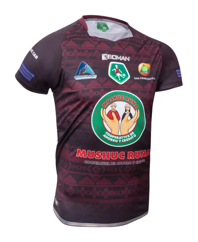 Mushuc Runa 2022 Away Kit – Claret-Brown Graphic Jersey - Ecuadorian Serie A ,soccer jersey,football jersey authentic, sports shirt, jersey vintage, special edition, match jersey, training wear.