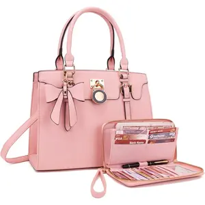Women Purses And Handbags Set Ladies Top Handle Satchel Tote Shoulder Work Bag With Matching Clutch Wallet 2PCS